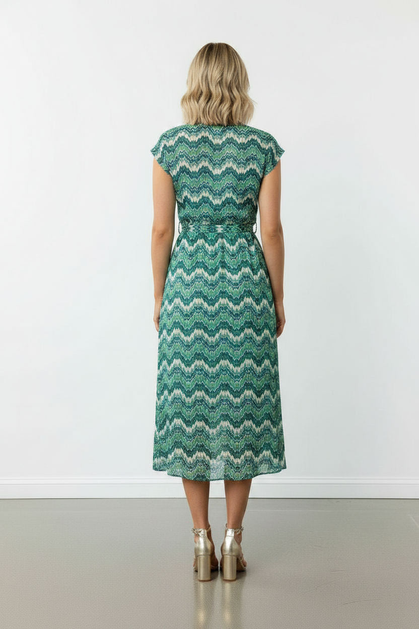 Taylor Printed Dress with Front Slit - Green