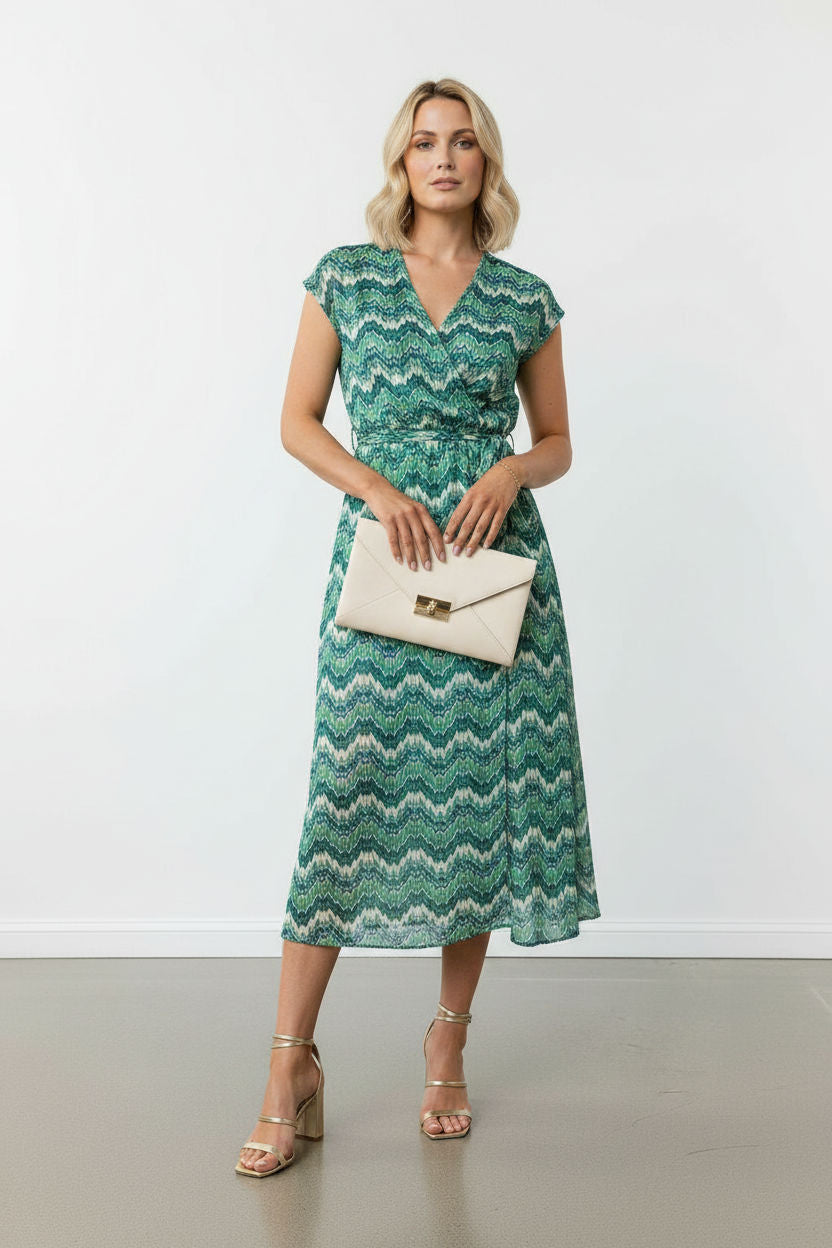 Taylor Printed Dress with Front Slit - Green