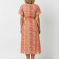 Mary Printed Maxi Dress with Elastic Waist - Orange and Pink
