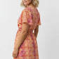 Mary Printed Maxi Dress with Elastic Waist - Orange and Pink