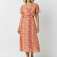Mary Printed Maxi Dress with Elastic Waist - Orange and Pink