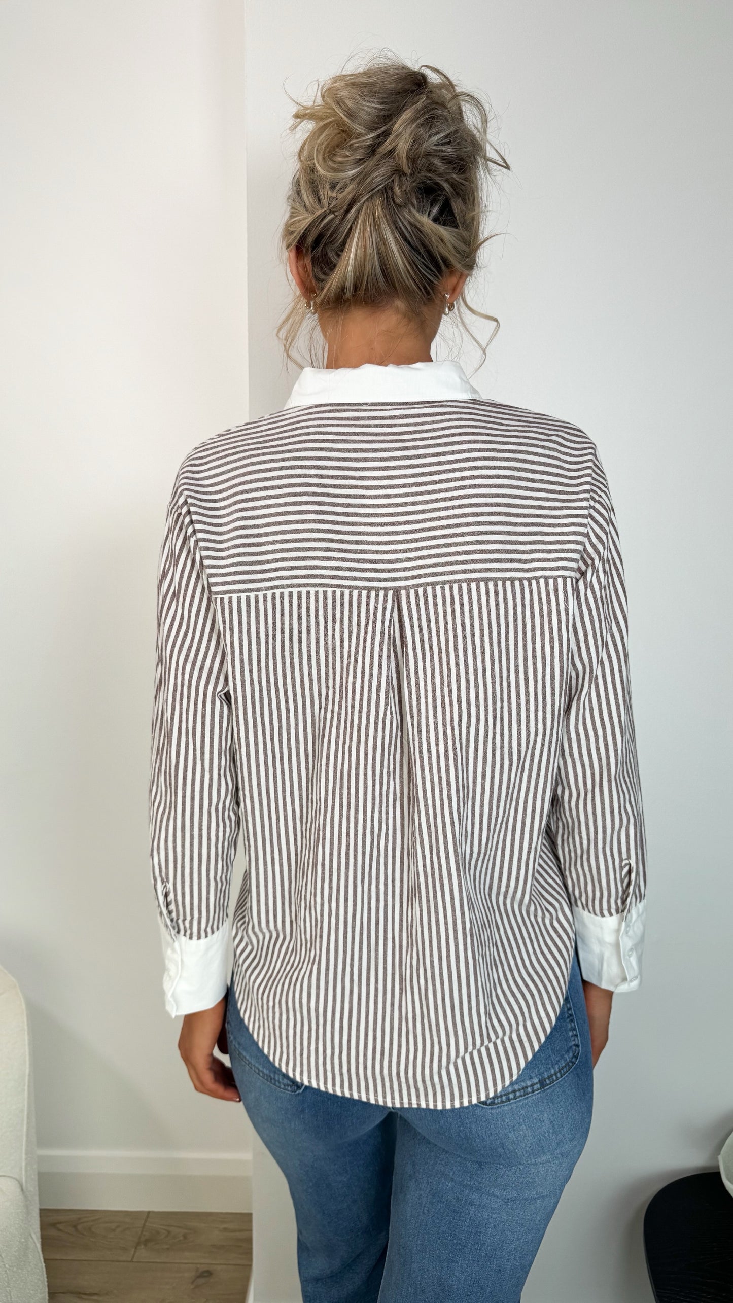 Giulia Stripped Shirt - White and Brown