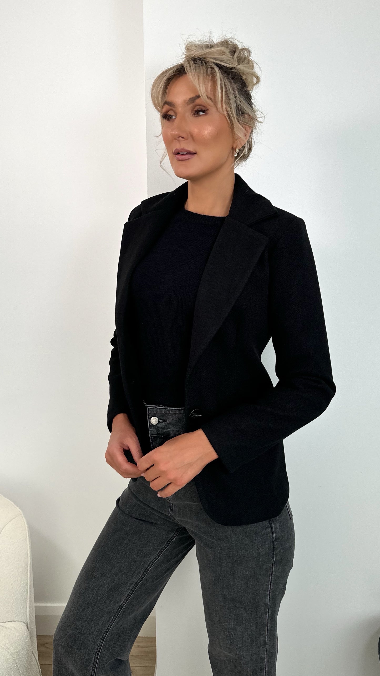 Luna Single Button Coat - Black