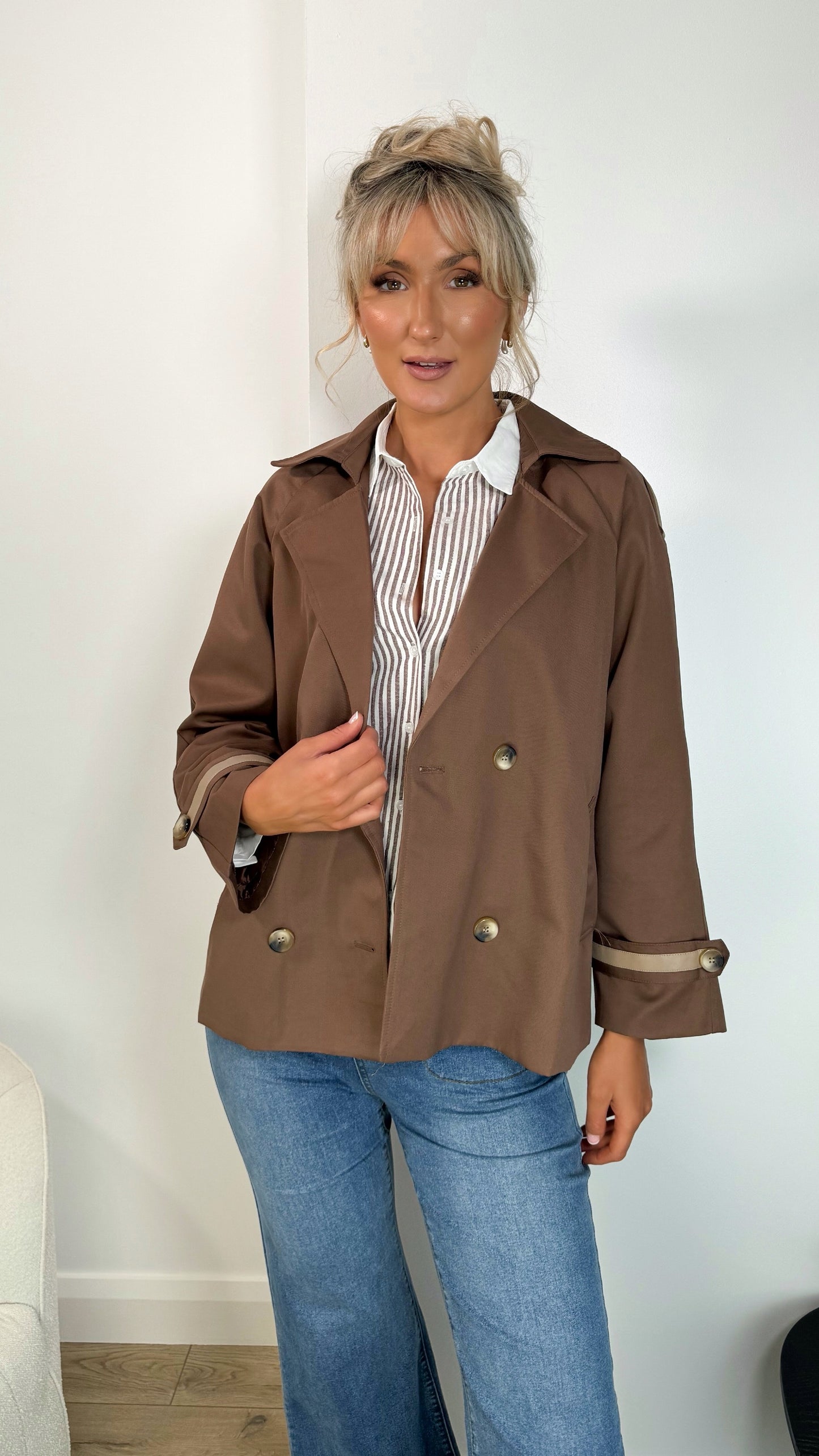 Ciara Button Down Midi Trench Coat - Brown