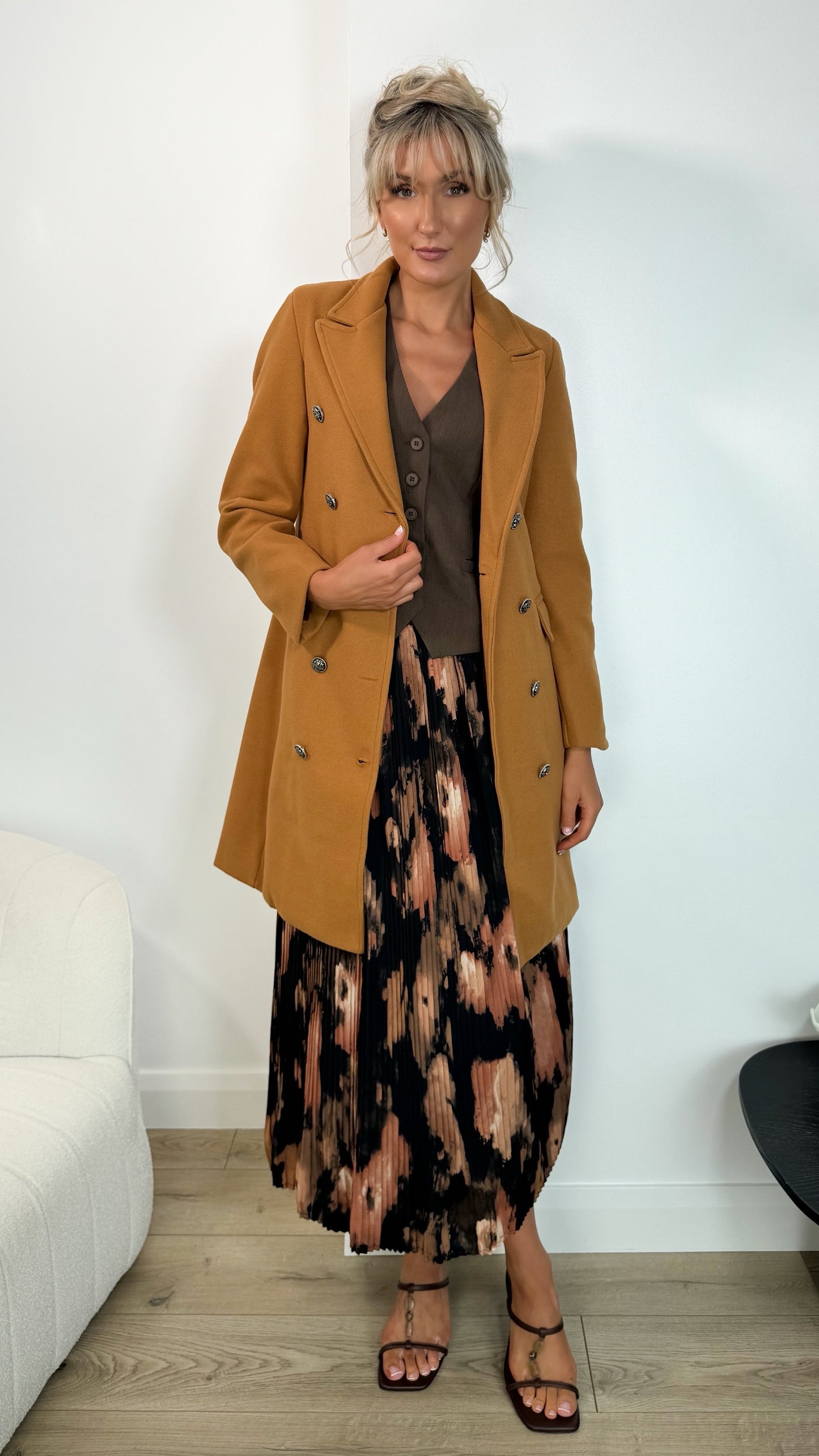 Nicole Button Down Coat - Camel