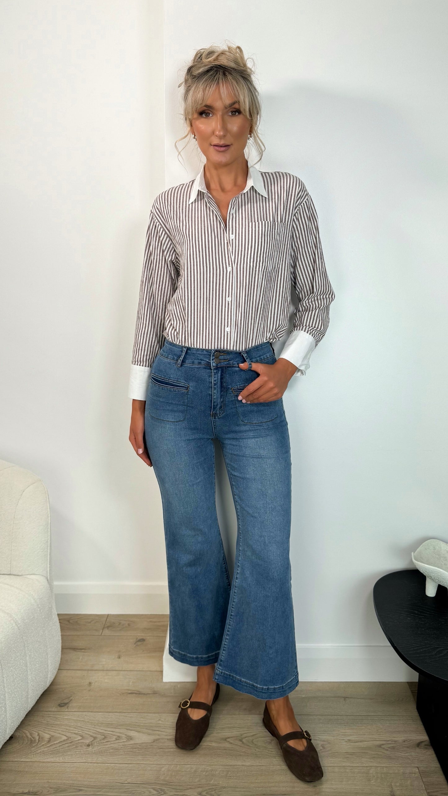 Kelly Front Pocket Flare Denim Trousers - Blue