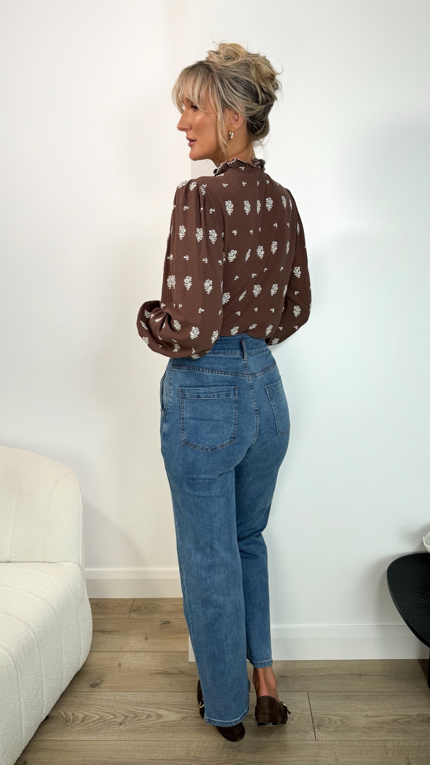 Fiona High Waist Denim Trousers - Blue