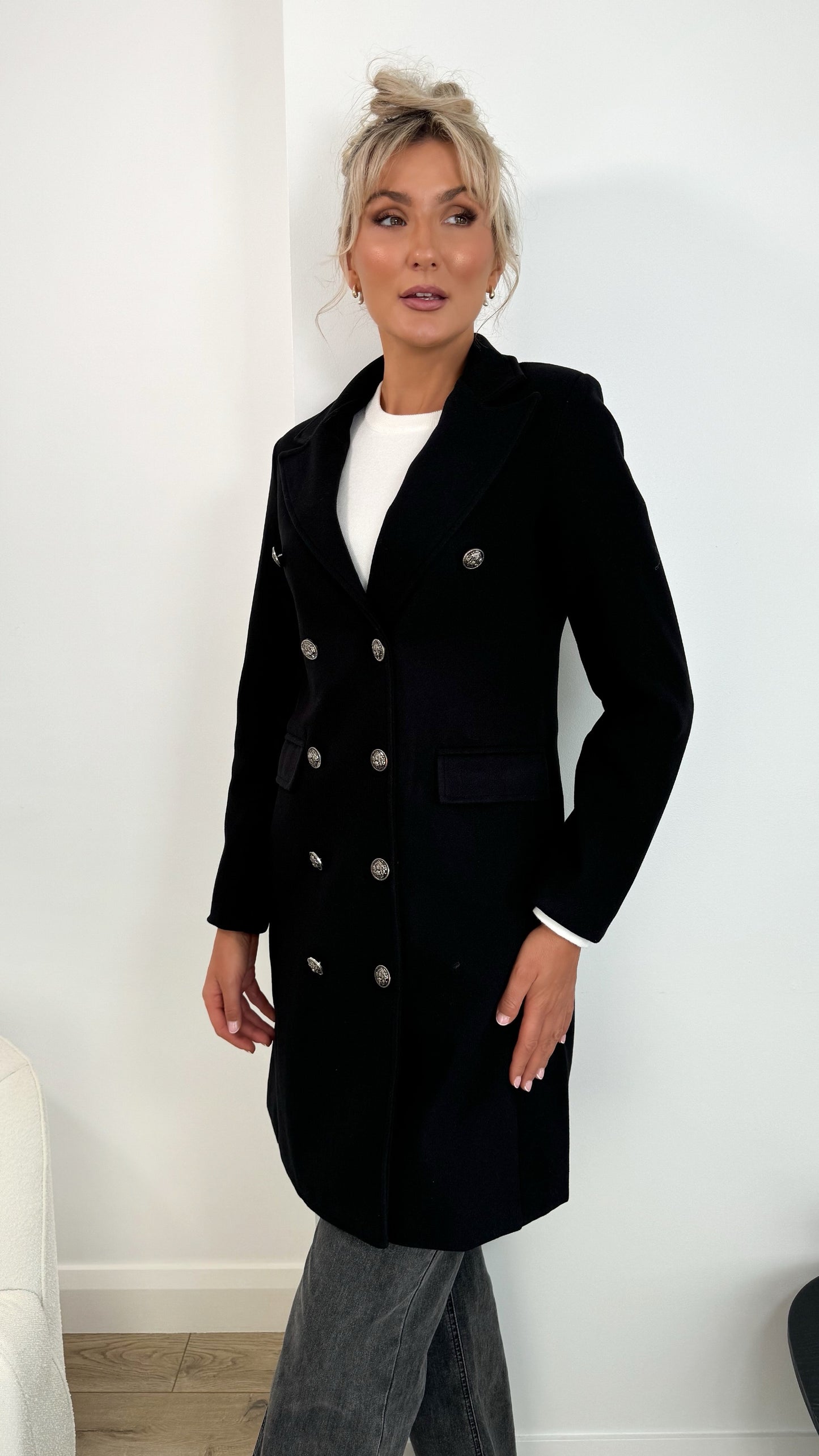 Nicole Button Down Coat - Black