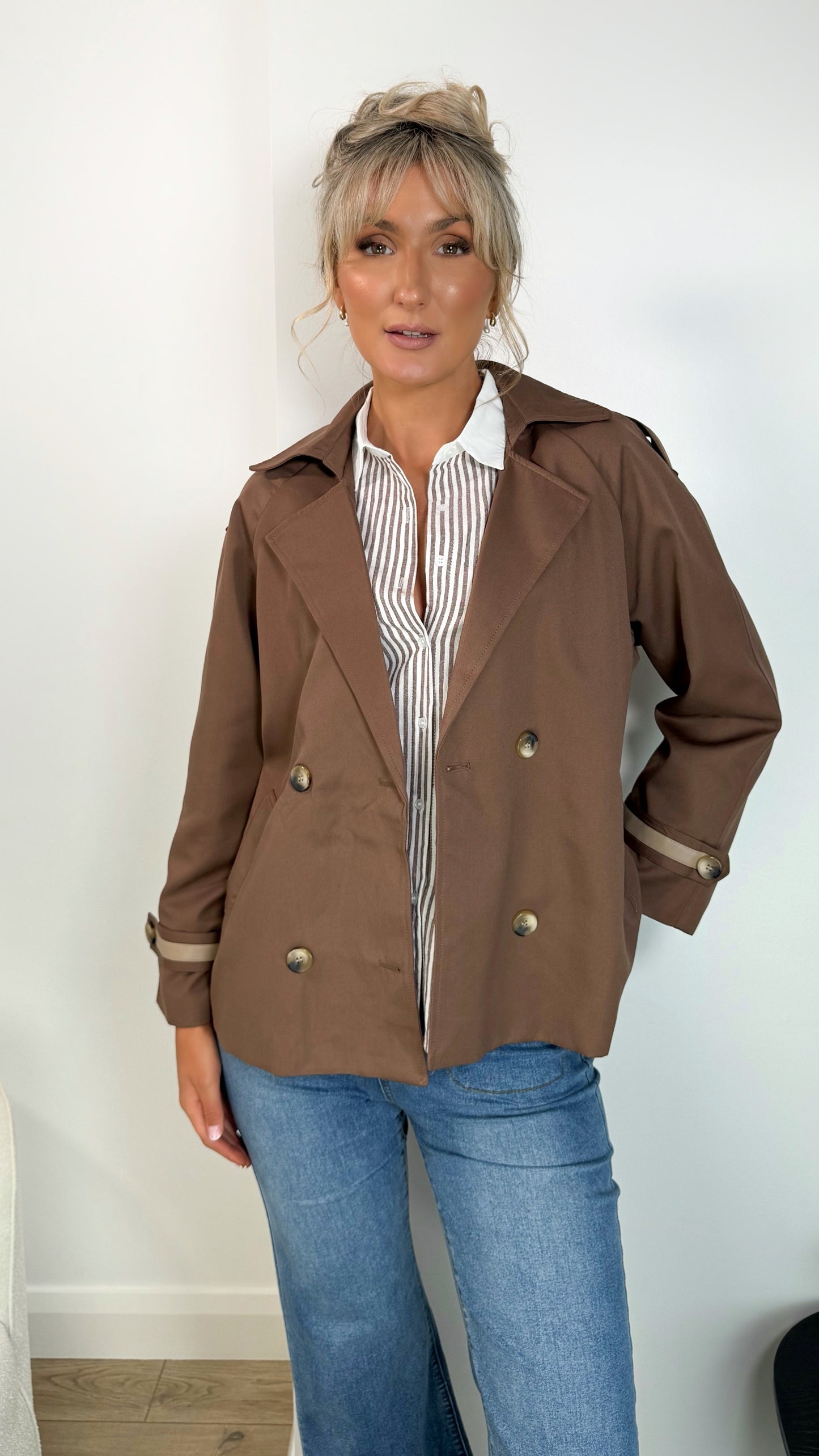 Ciara Button Down Midi Trench Coat - Brown