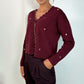 Olivia Heart Print Button Down Cardigan - Burgundy