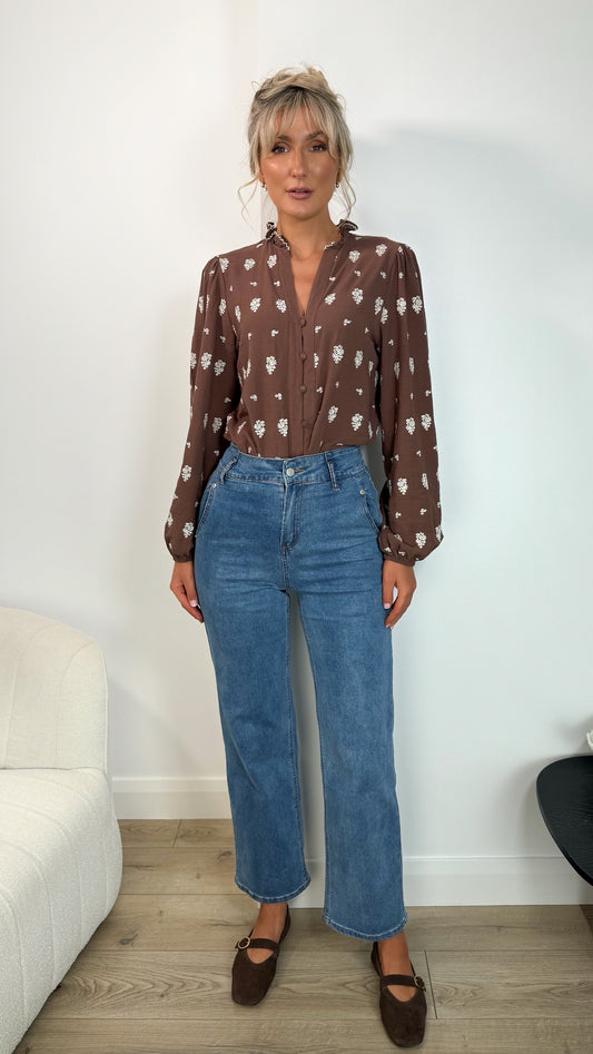 Fiona High Waist Denim Trousers - Blue