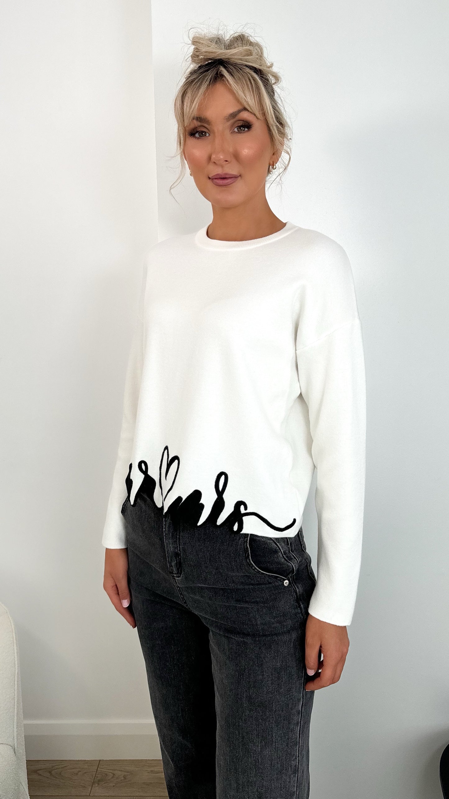 Brenda Heart Detail Long Sleeved Blouse- Ecru