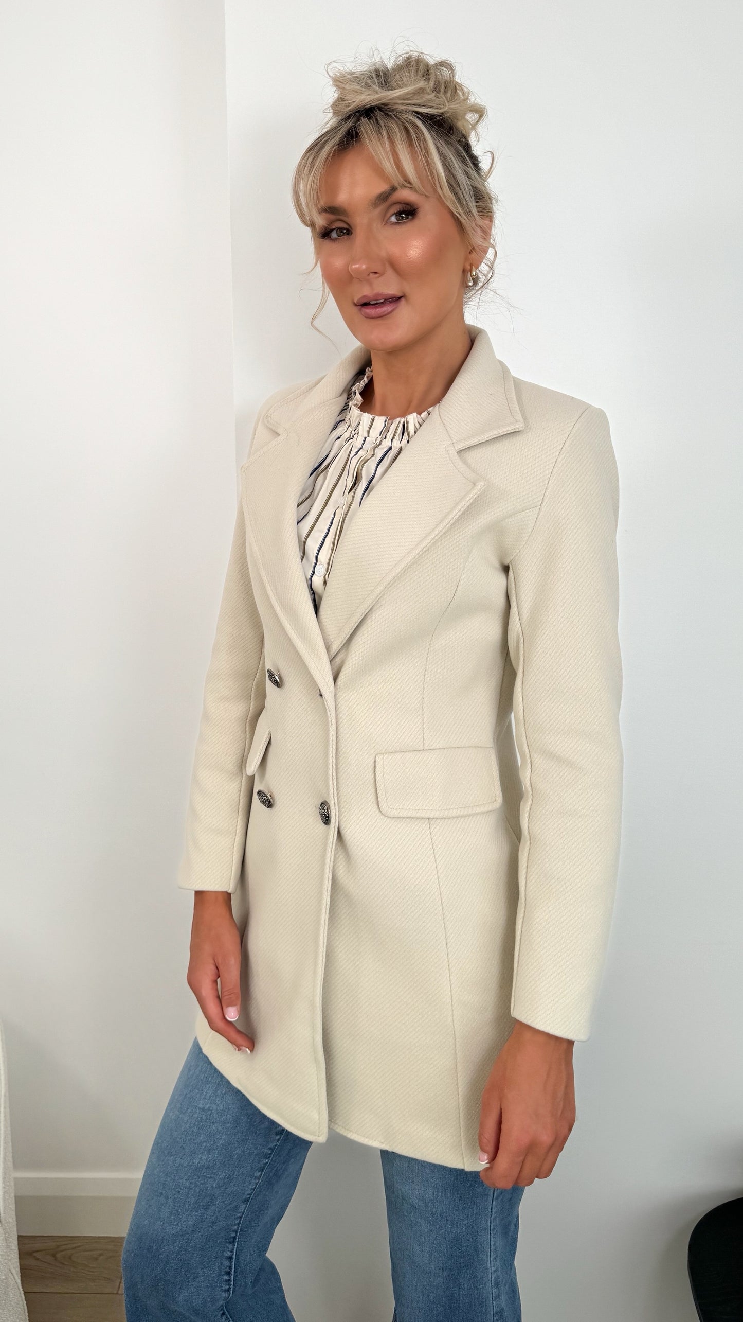 Ciara Button Down Coat - Cream