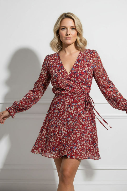 Aoife short floral dress - red