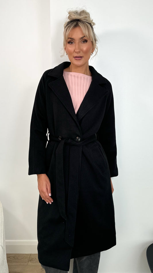 Rachel Belted Maxi Coat - Black