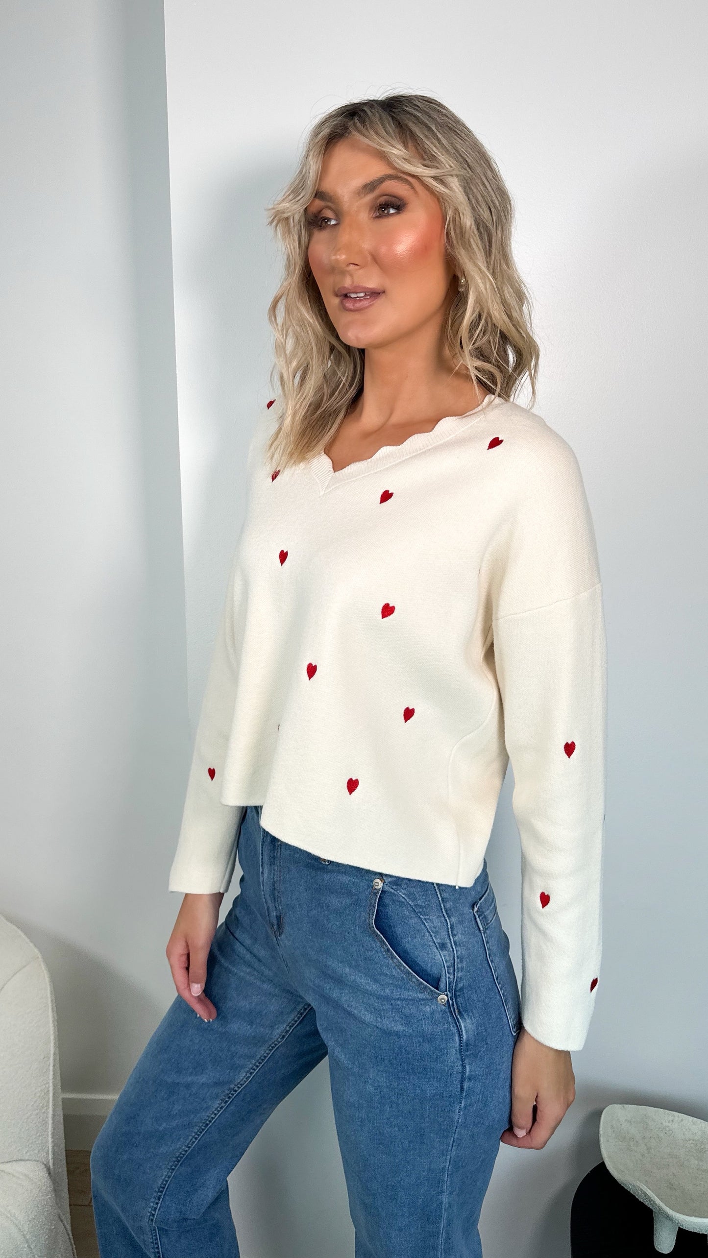 Sofia Heart Print Knit Top - White
