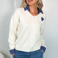 Veronica collar jumper with heart print - White