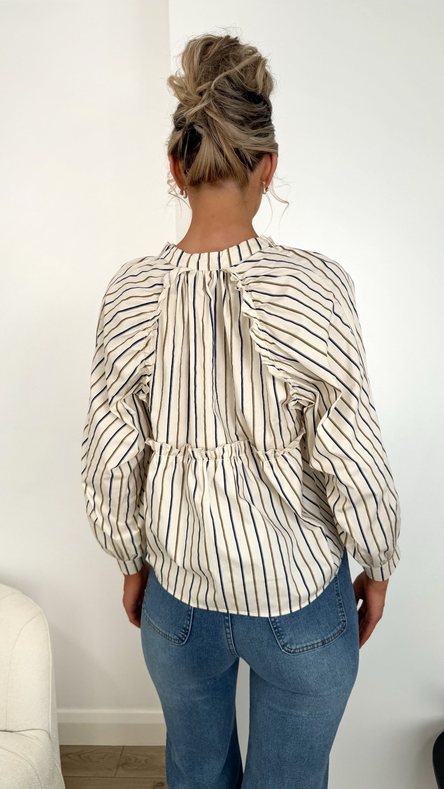 Pamela Striped Button Down Blouse - Beige