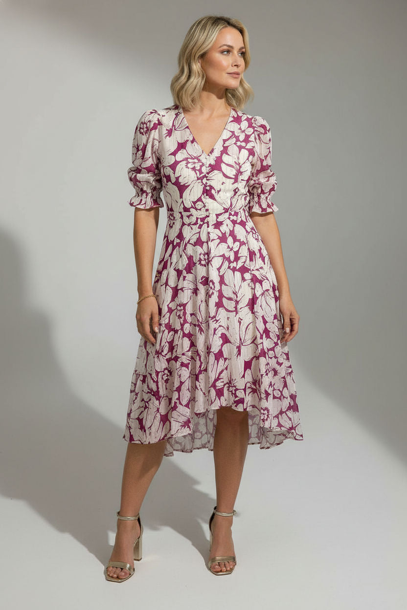 Gina Floral Dress with Button Details - Purple