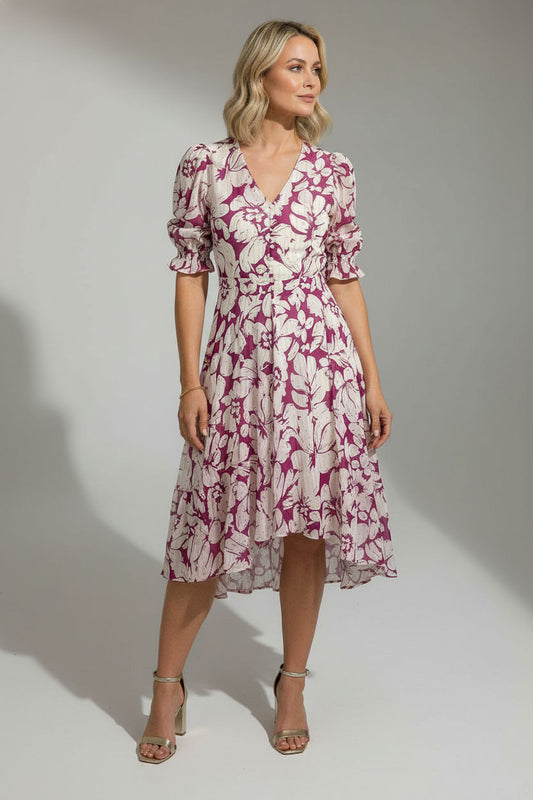 Gina Floral Dress with Button Details - Purple