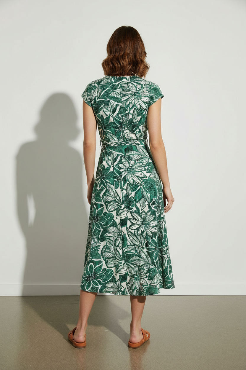 Olivia Floral Shirt Dress - Green and White