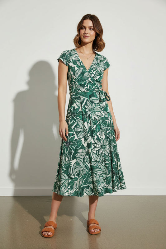 Olivia Floral Shirt Dress - Green and White