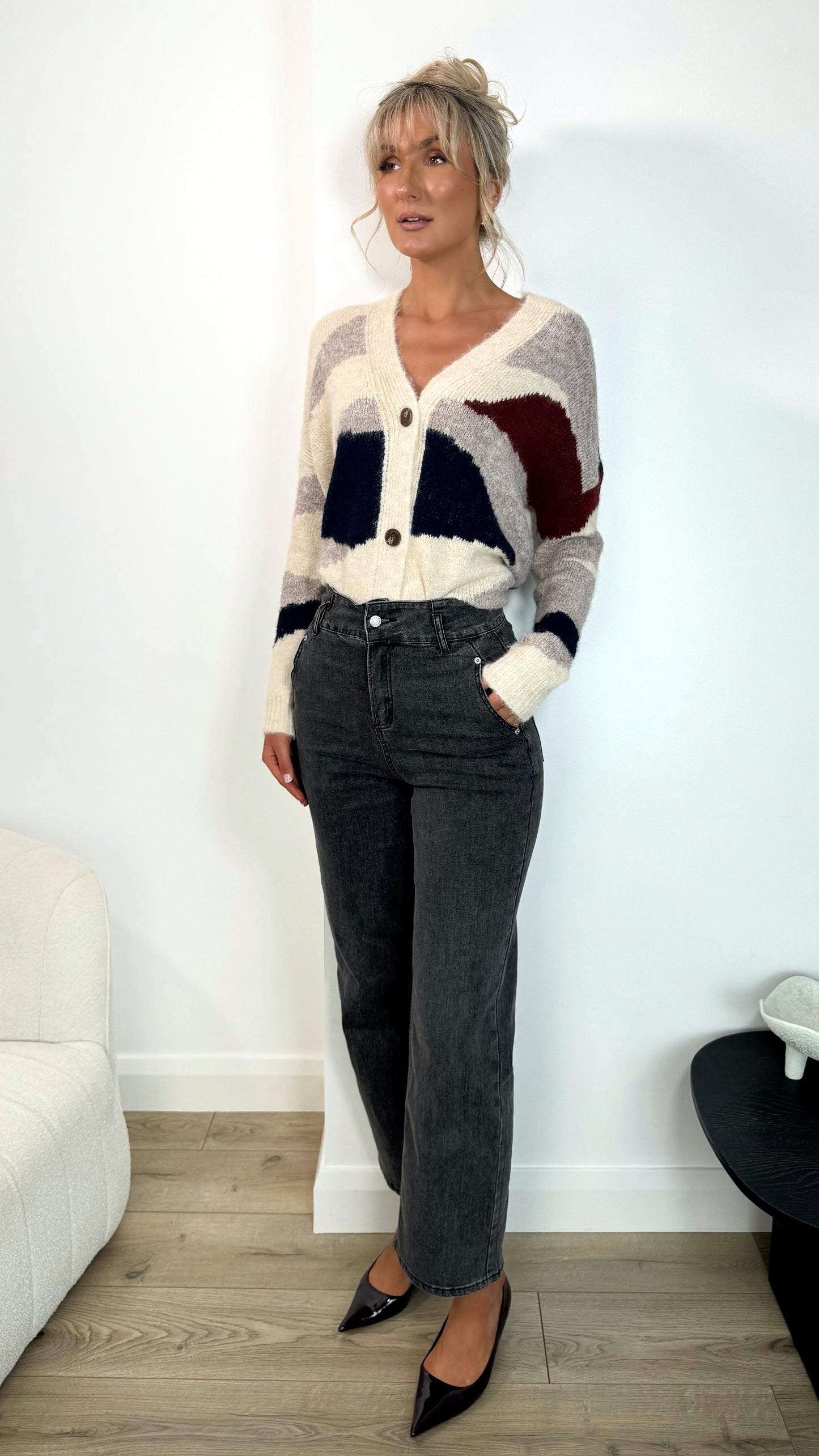 Fiona High Waist Denim Trousers - Grey