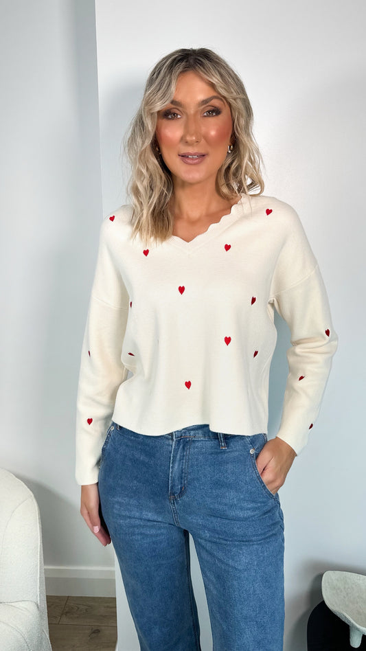 Sofia Heart Print Knit Top - White