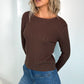 Suzan Long Sleeved Pattern Knit Top - Brown