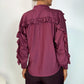 Norah Bowknot Blouse with Ruffle Sleeves - Burgundy