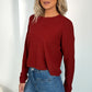 Rob Long Sleeved Pattern Knit Top - Red