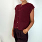 Lunna Sleeveless Button Down Cardigan with Front Pockets - Burgundy
