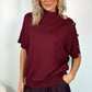 Carmen Short Sleeve Jumper with Gold Buttons Over the Shoulder - Burgundy