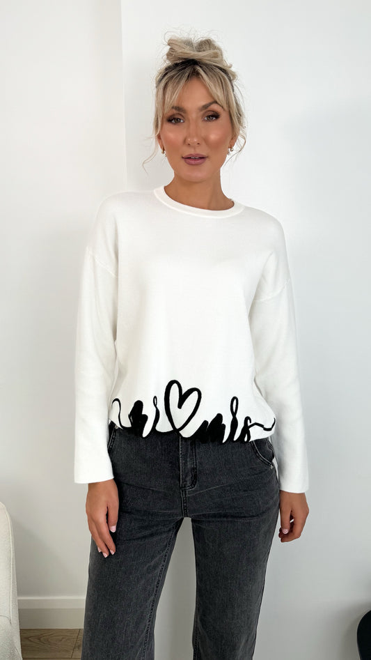 Brenda Heart Detail Long Sleeved Blouse- Ecru