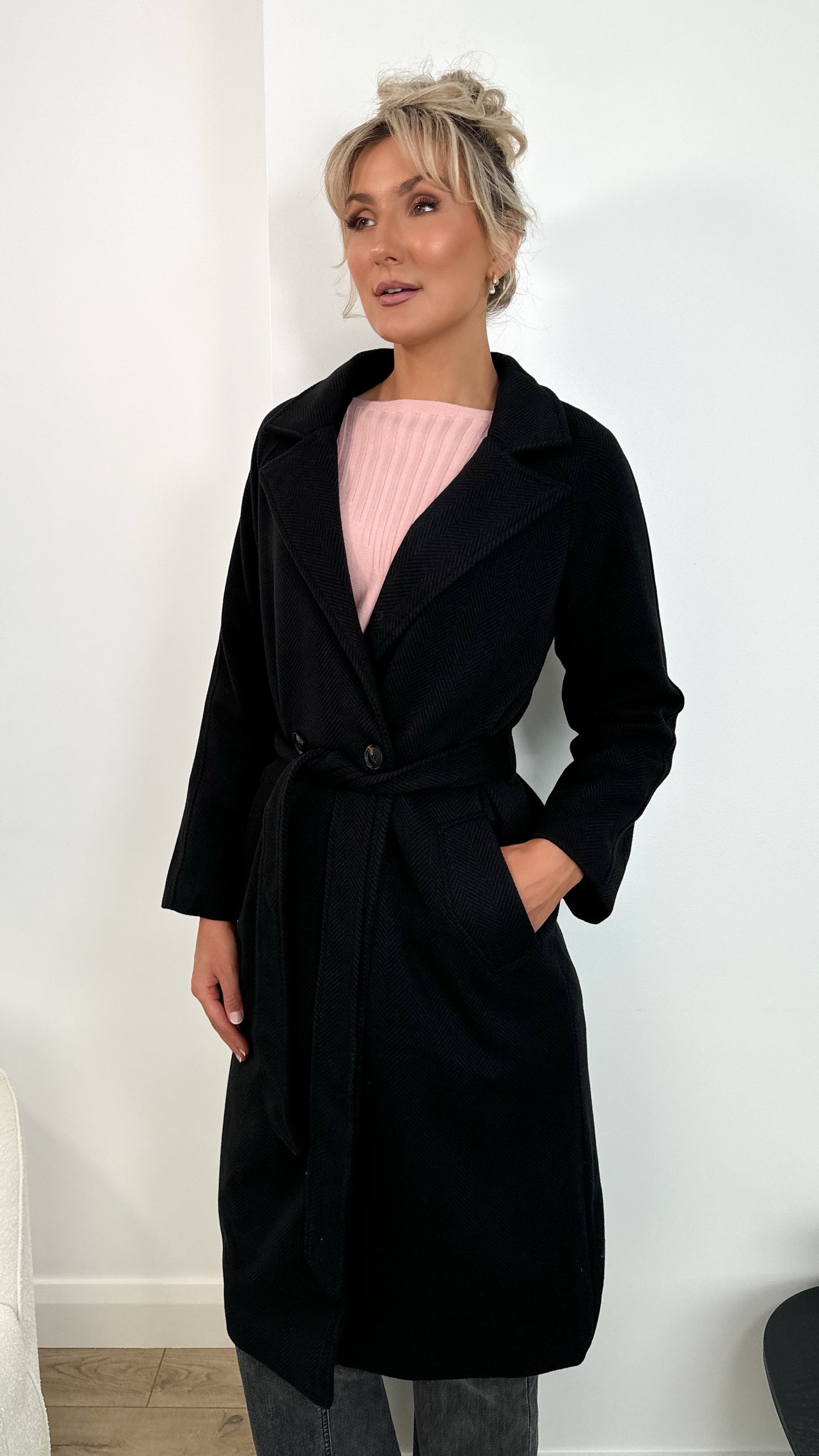 Rachel Belted Maxi Coat - Black