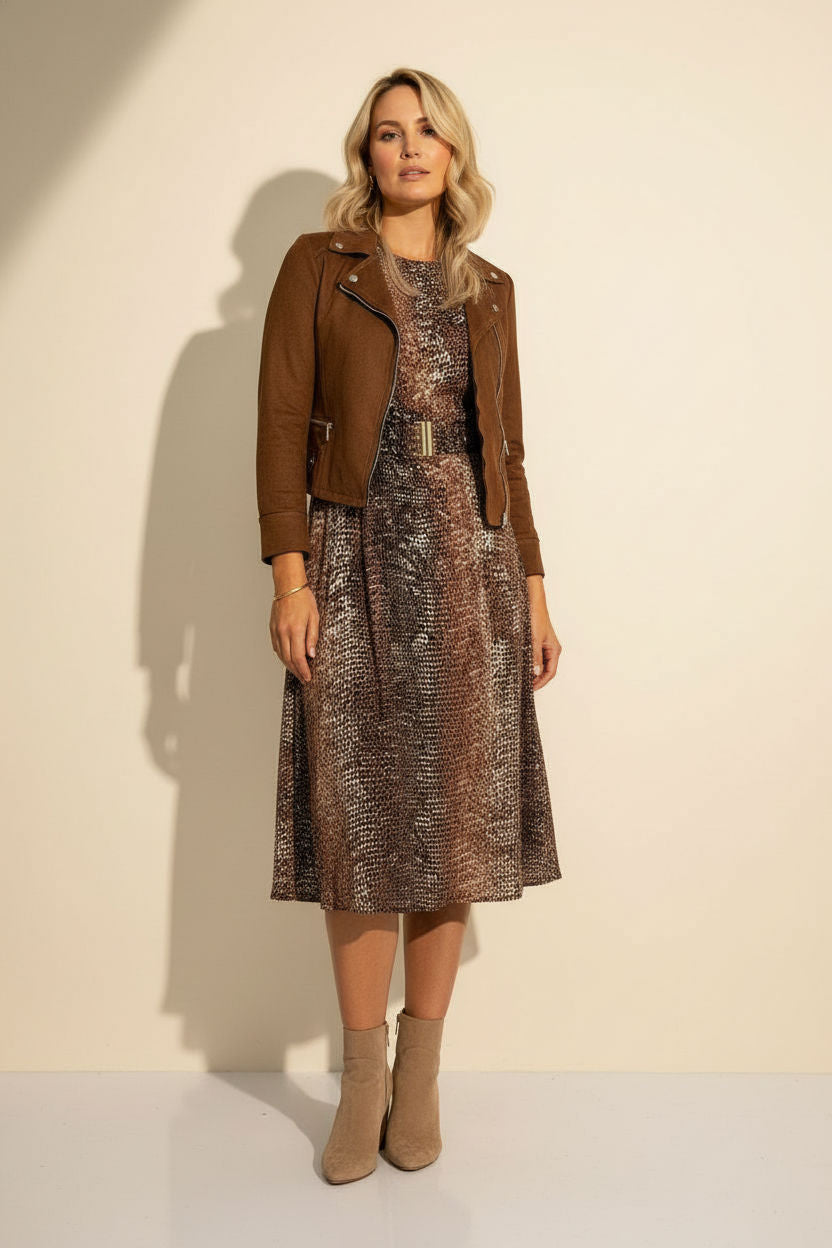 Vivi Light Crop Suede Jacket - Brown