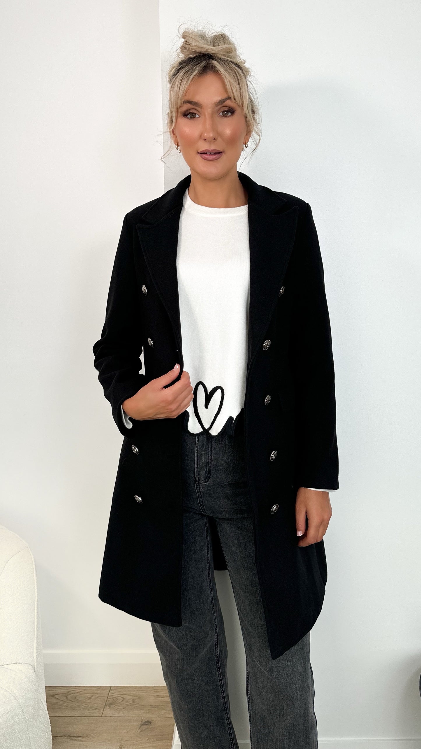 Nicole Button Down Coat - Black