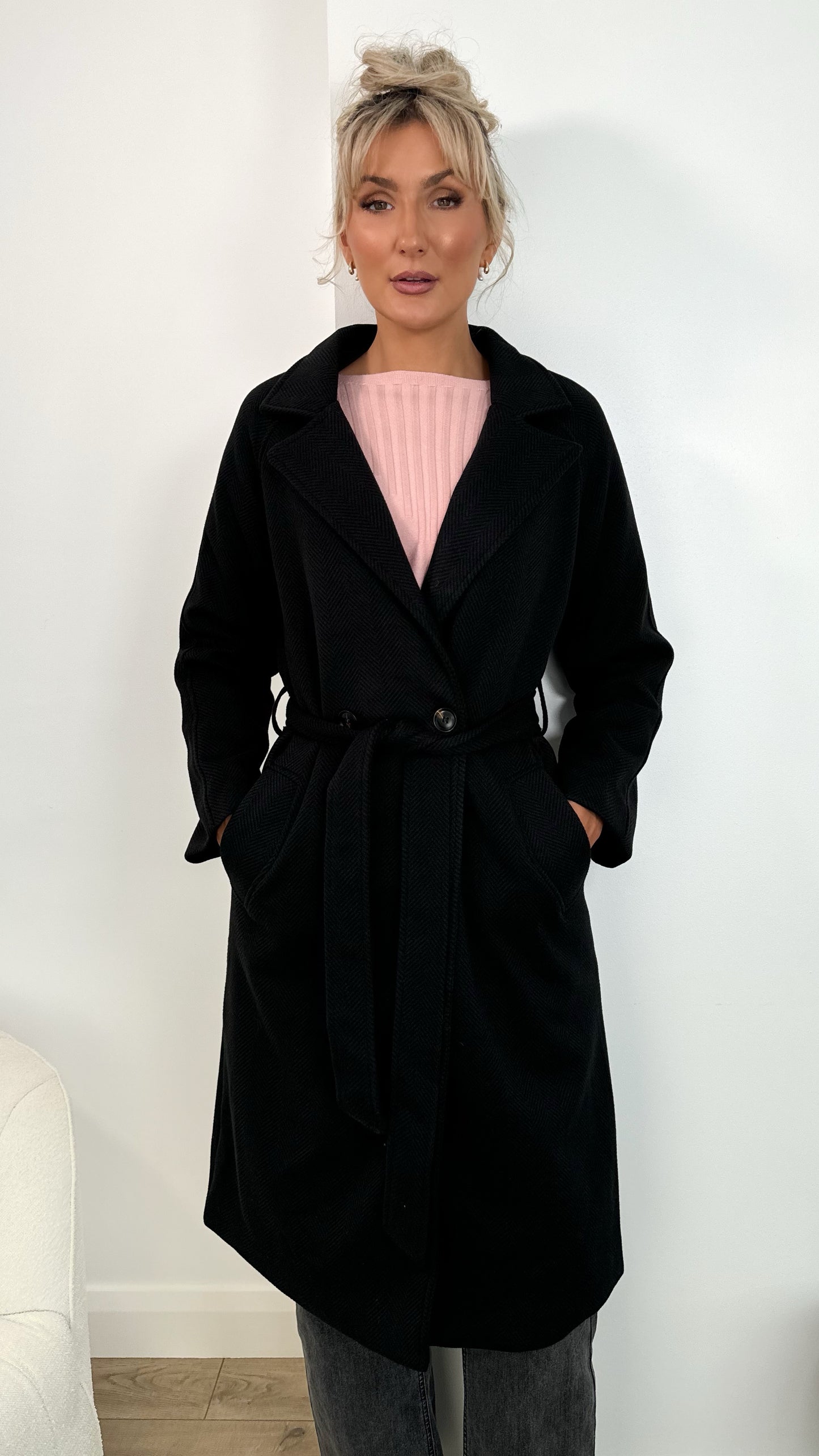 Rachel Belted Maxi Coat - Black