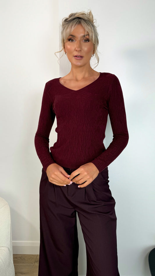 Anne Long Sleeved Pattern Top - Burgundy