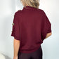 Carmen Short Sleeve Jumper with Gold Buttons Over the Shoulder - Burgundy