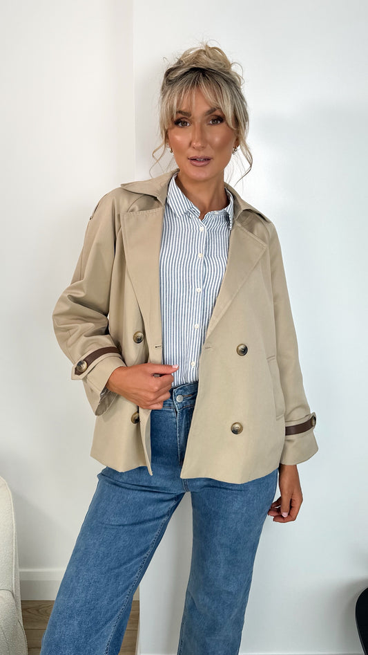 Ciara Button Down Midi Trench Coat - Beige
