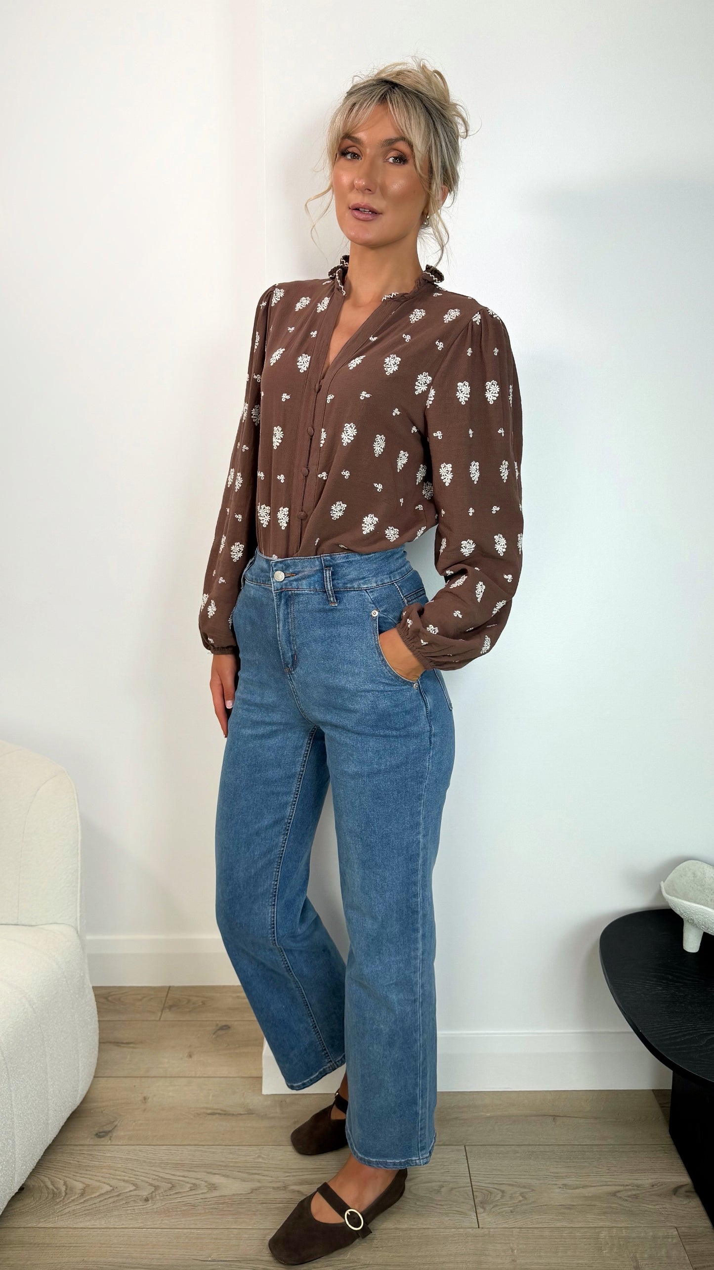 Fiona High Waist Denim Trousers - Blue