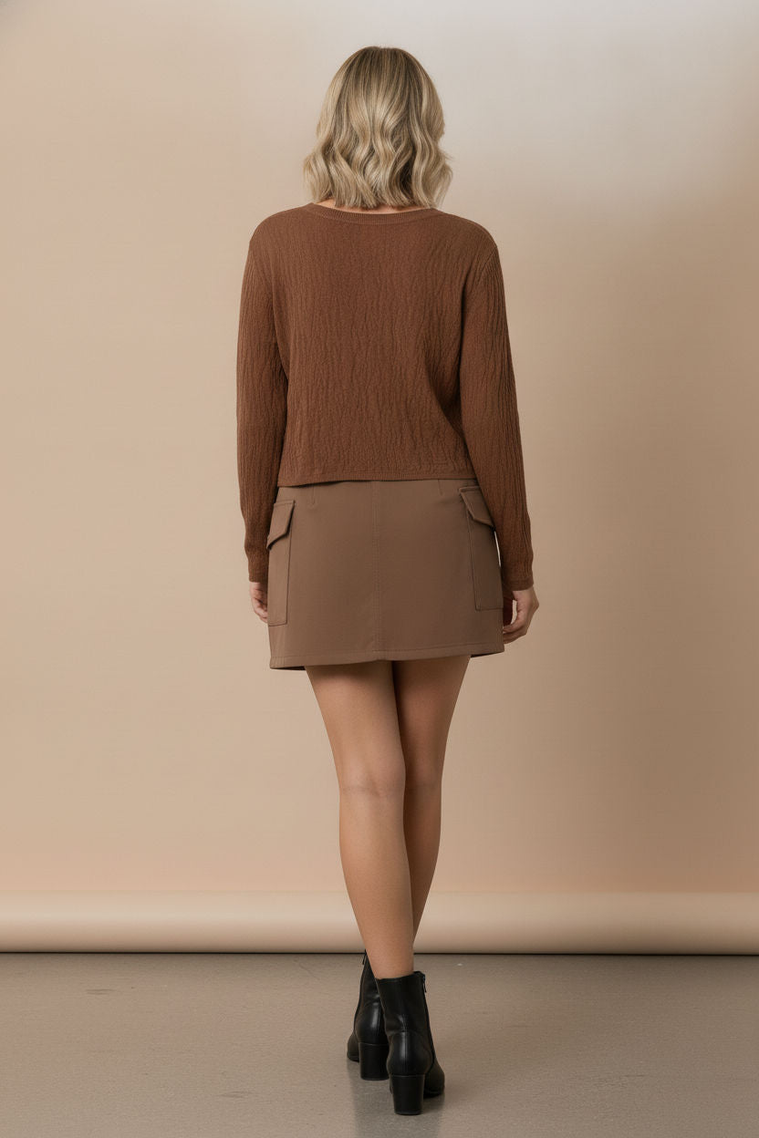 Linda Suede Mini Skirt with Side Pockets - Brown