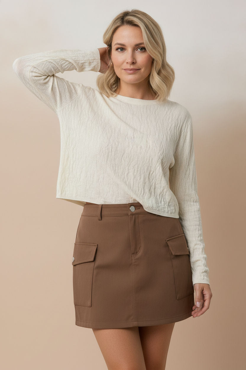 Linda Suede Mini Skirt with Side Pockets - Brown