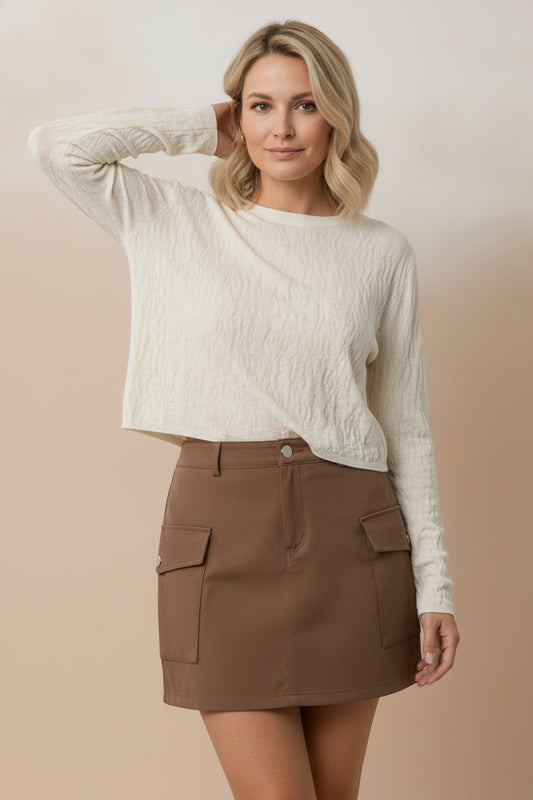 Linda Suede Mini Skirt with Side Pockets - Brown