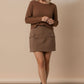 Linda Suede Mini Skirt with Side Pockets - Brown