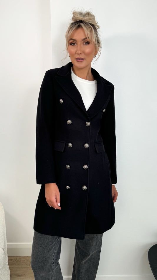 Nicole Button Down Coat - Black