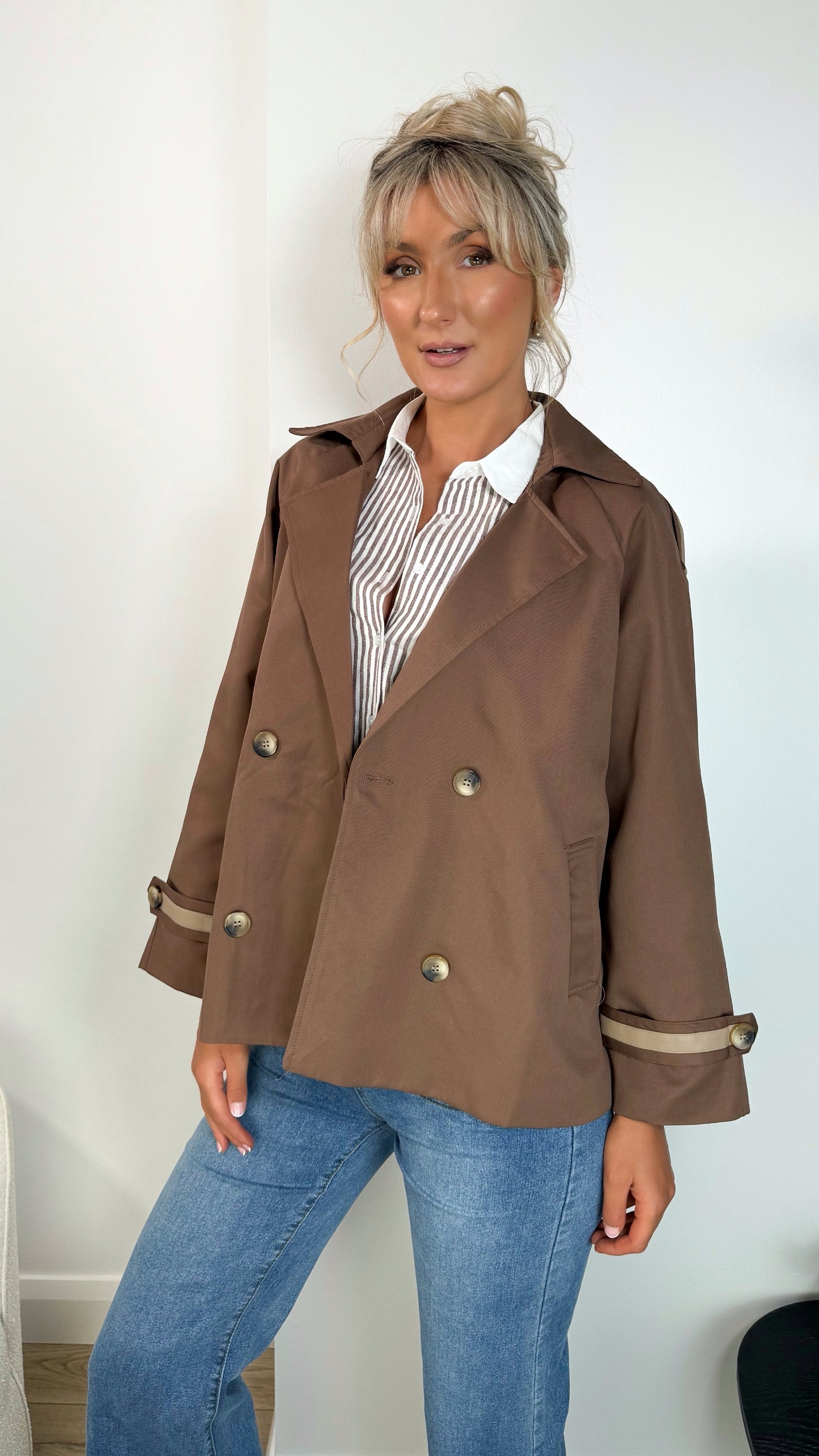 Ciara Button Down Midi Trench Coat - Brown