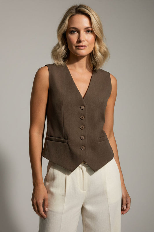 Ross Button Down Waistcoat - Brown