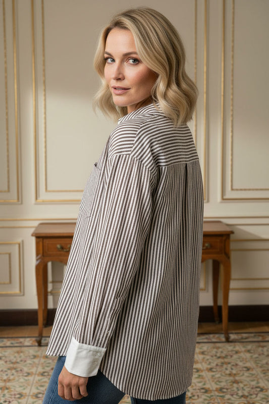 Giulia Stripped Shirt - White and Brown